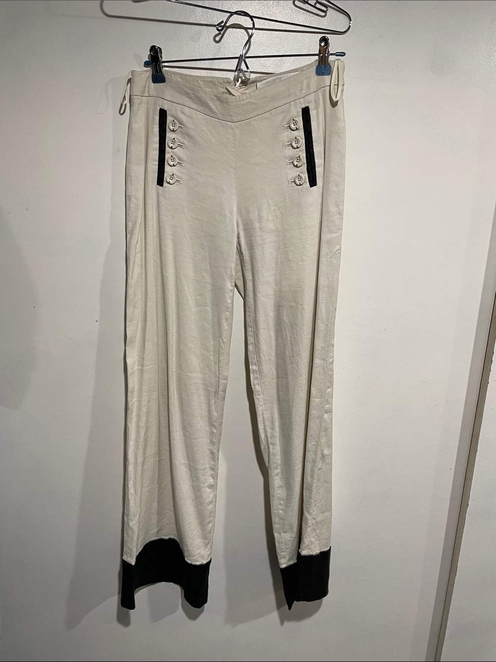 leifsdottir Cream Wide-Leg Sailor Pants with Black Trim